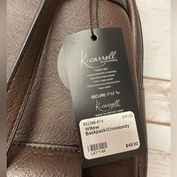 K. Carroll Willow Mini Backpack Crossbody Chocolate - Picture 8 of 8